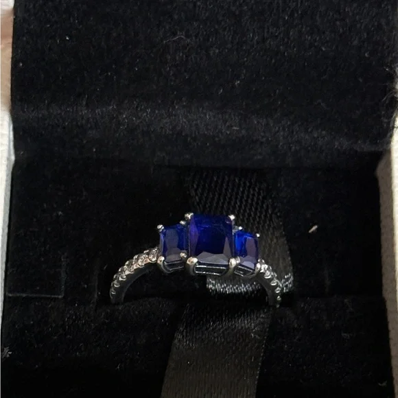 Pandora Silver Ring with Rich Blue Stones - Picture 2 of 3